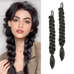 Shufang two-pack 16-inch black braided ponytail extension for versatile styling.