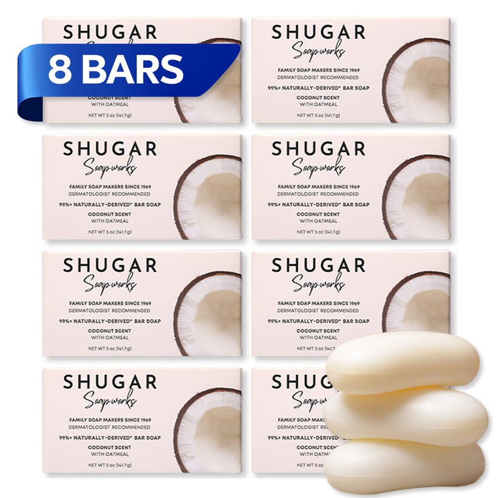 Shugar Soapworks Oatmeal & Coconut bar delivers rich lather for gentle cleansing.