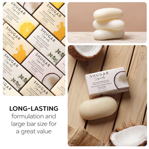Shugar Soapworks Oatmeal & Coconut bar offers a light coconut scent for refreshing showers.