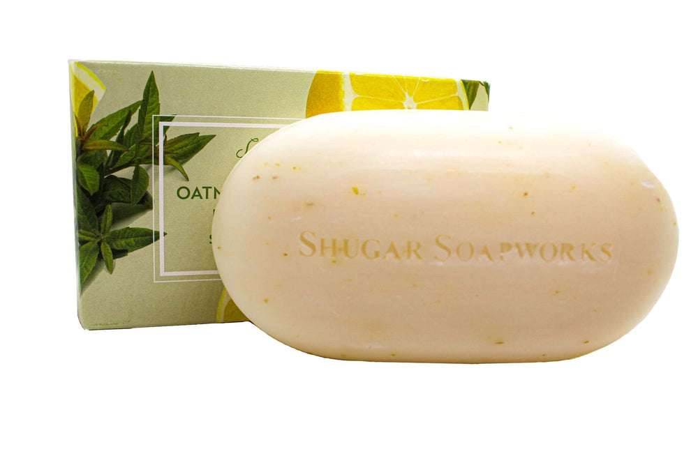Shugar Soapworks ingredient label close-up emphasizes natural, dye-free, sulfate-free formula.