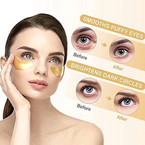 SHUIKU 24K Gold Under Eye Patches being applied to reduce puffiness gently.