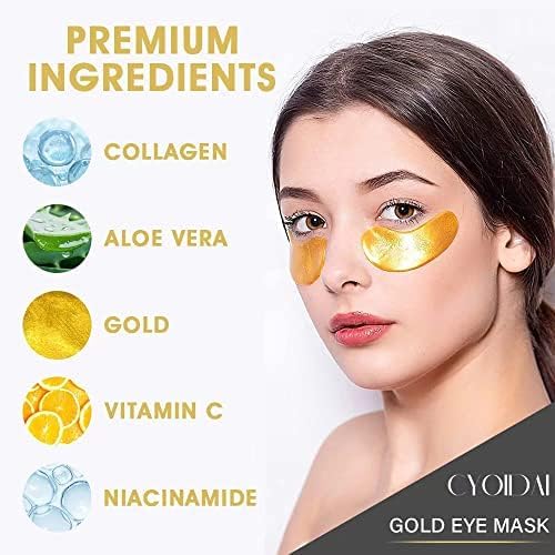 SHUIKU 24K Gold Under Eye Patches flat lay shows texture and elegance.