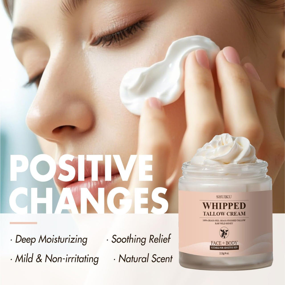 SHUIKU natural ingredients closeup emphasizes grass-fed tallow and honey blend