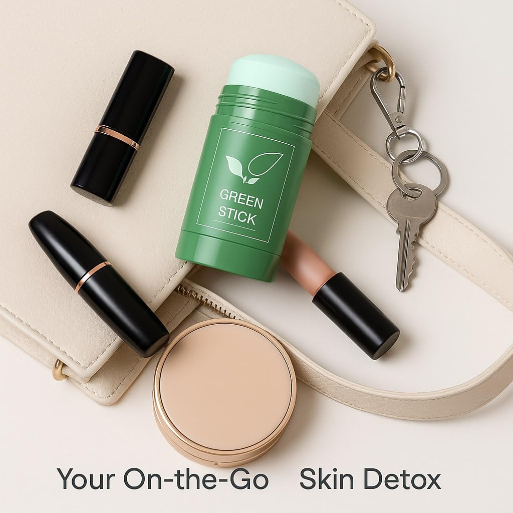 SHUIKU Green Tea Clay Stick in use can support brighter, balanced skin.