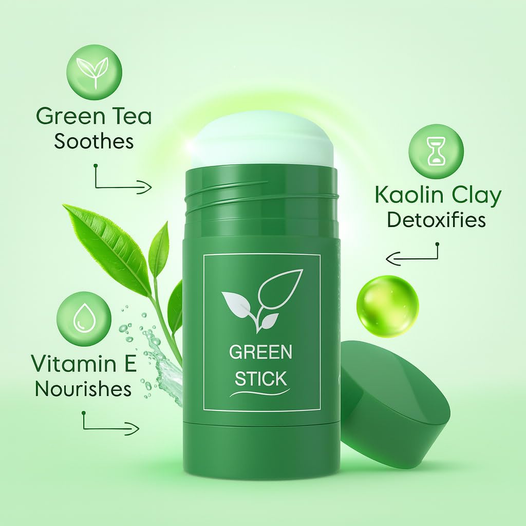 SHUIKU Green Tea Clay Stick with green tea and kaolin clay brightens tone and refines texture.