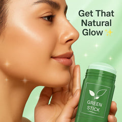 SHUIKU Green Tea Clay Stick is applied to the face for gentle cleansing.