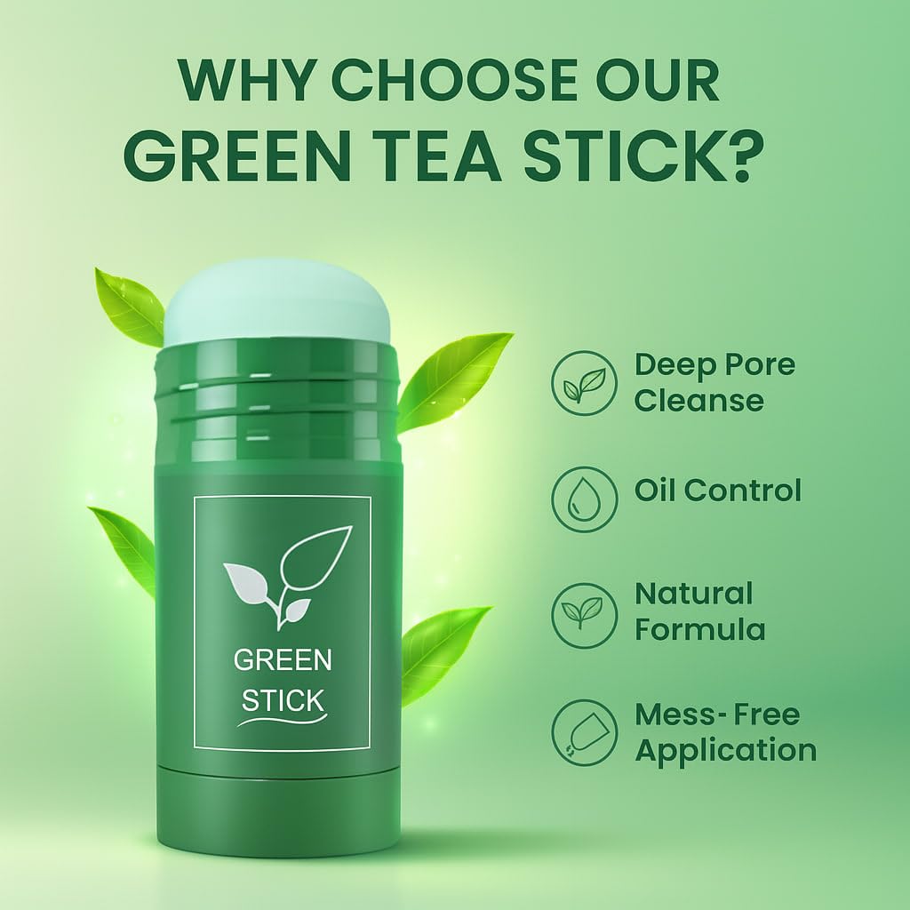 Applying SHUIKU Green Tea Clay Stick purges oil and impurities for smoother skin.