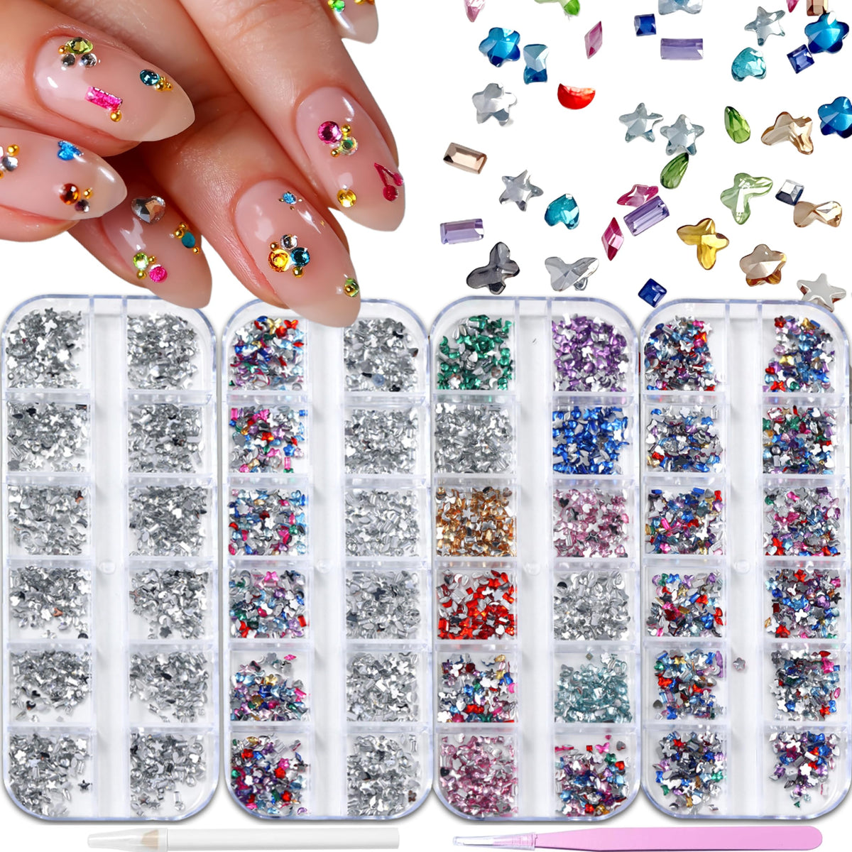 SHUXILIN 4Boxes color rhinestones collection for versatile DIY nail art