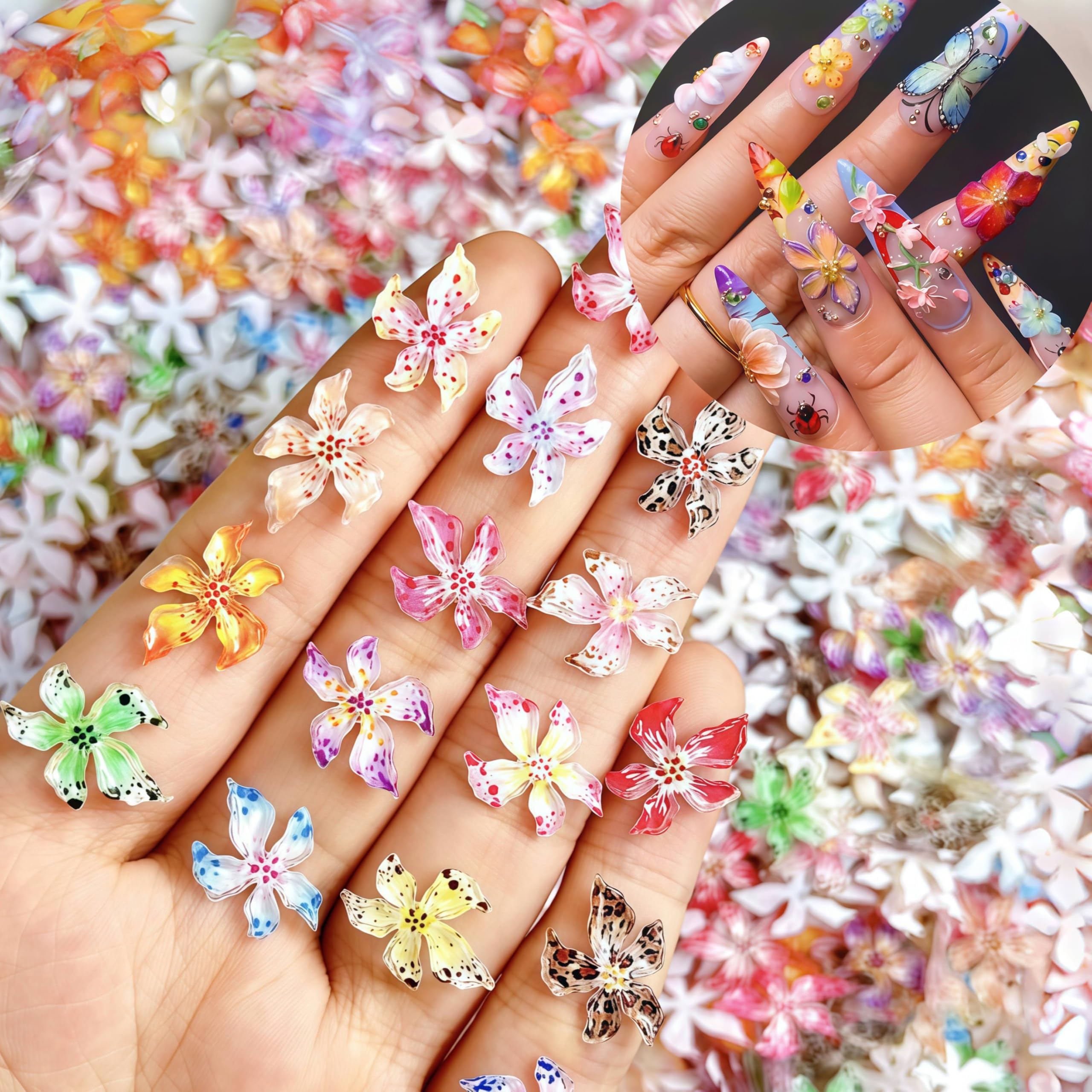 SHUXILIN 60pcs flower nail charms with embossed flowers for durable nail art