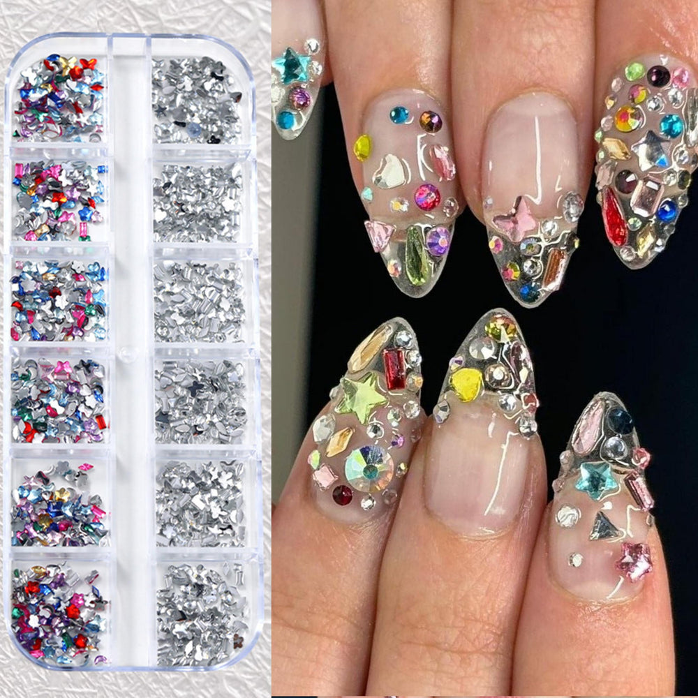 SHUXILIN nails decorated with 3D charms and glitter accents