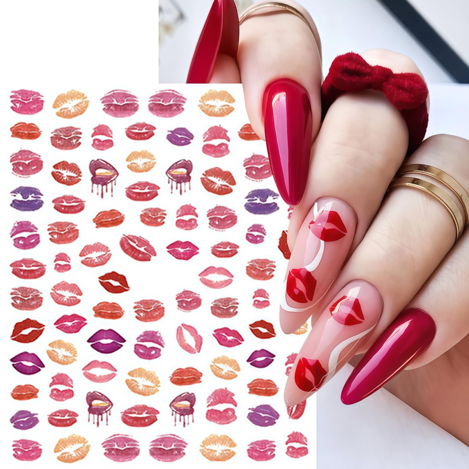 SHUXILIN pink and red lips complement various nail styles.