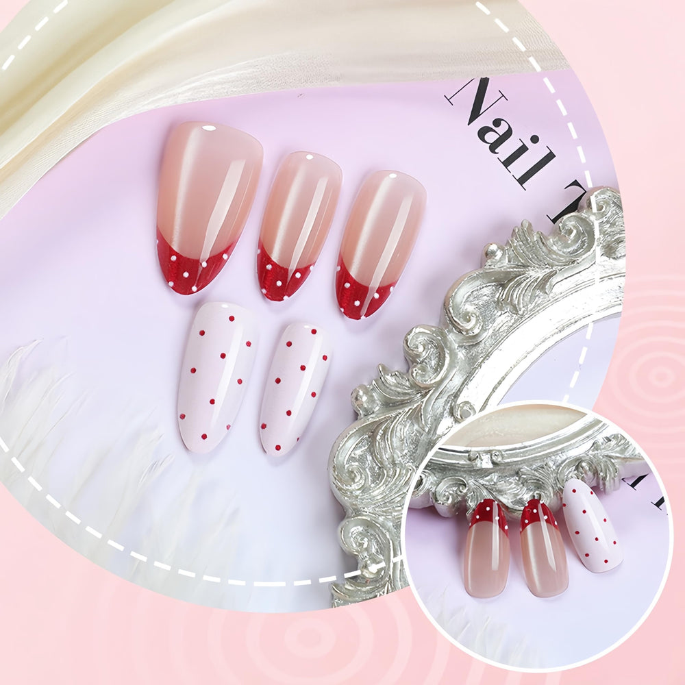 SHUXILIN polka dot pattern design nails close-up for playful elegance.