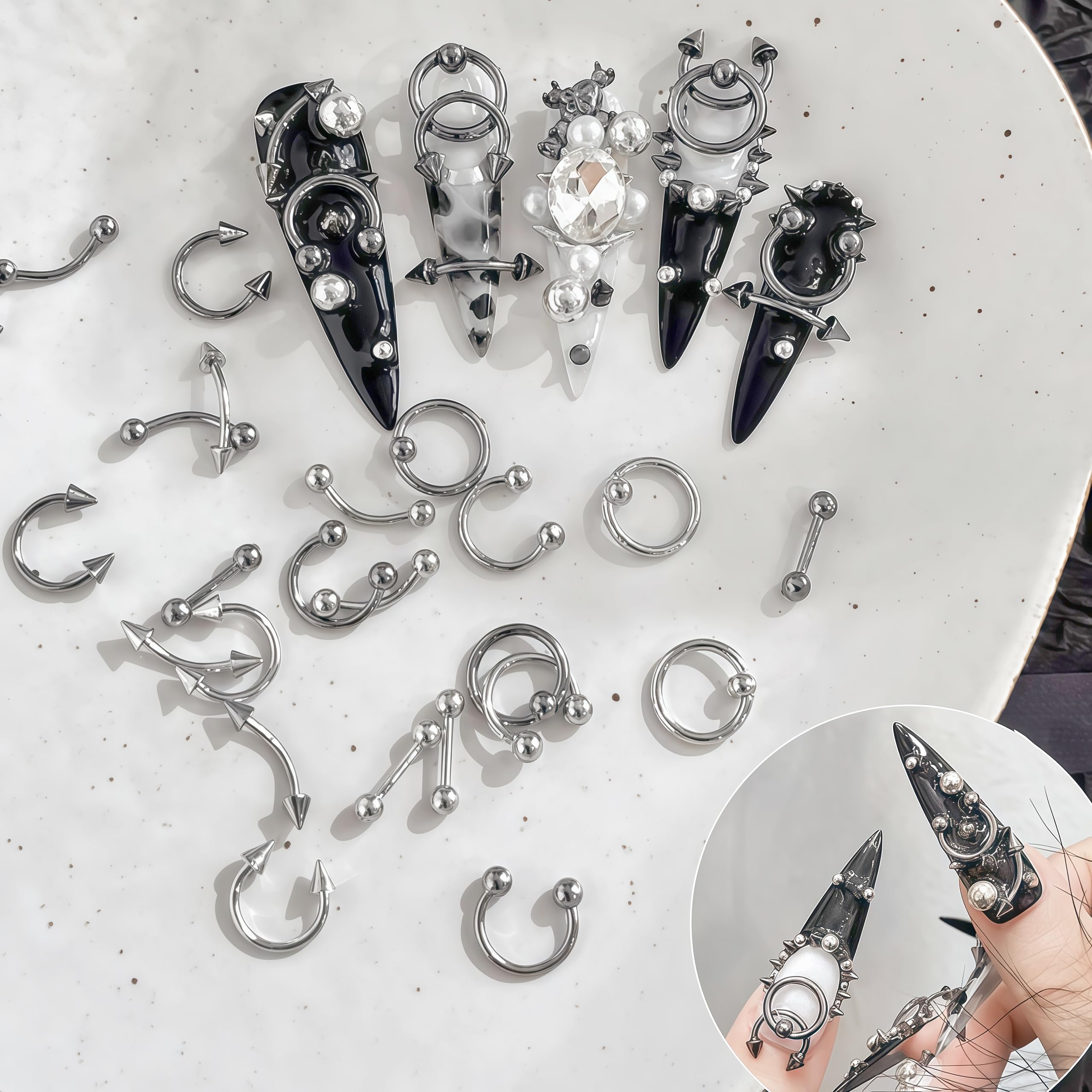 SHUXILIN silver cone spikes nail charms add edgy detail to nails