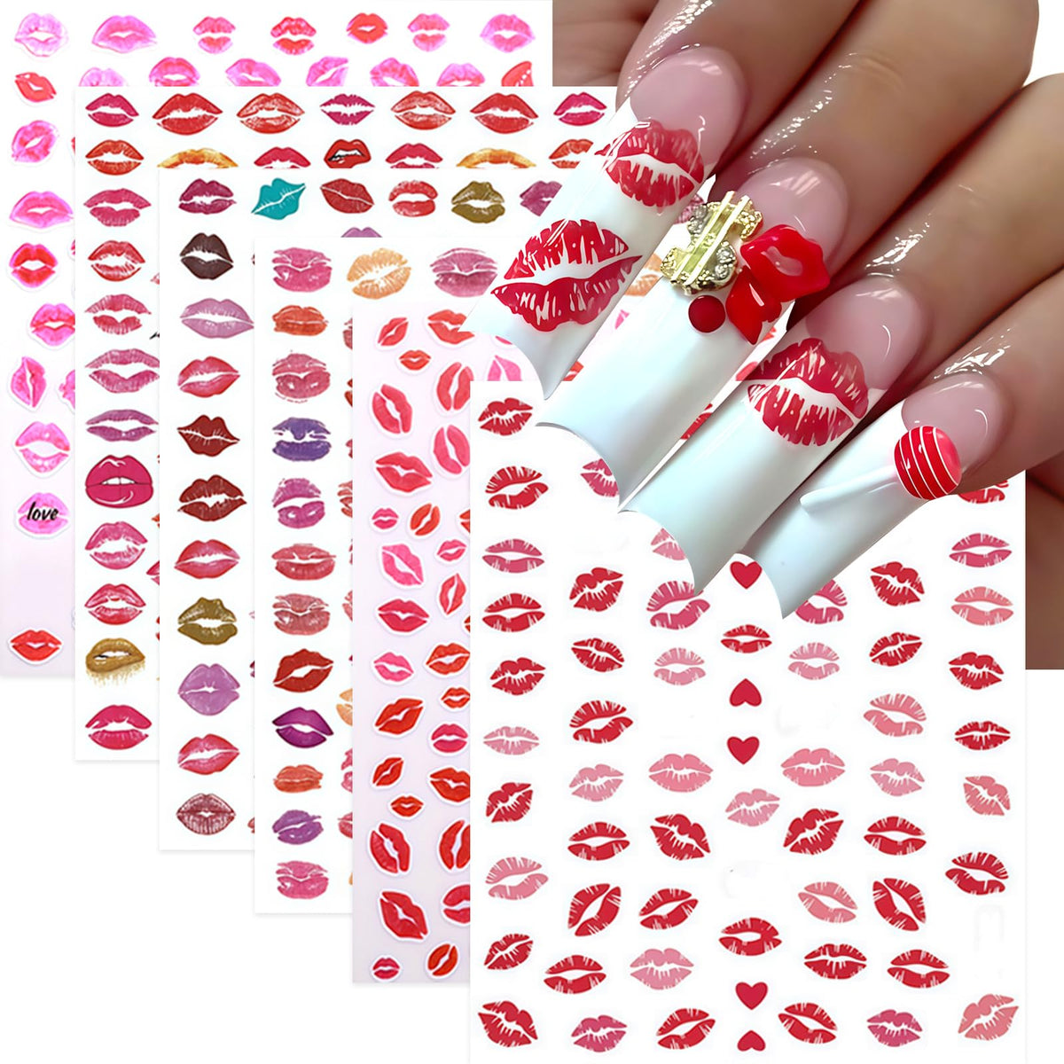 SHUXILIN Valentines lip stickers on nails for festive, easy application.