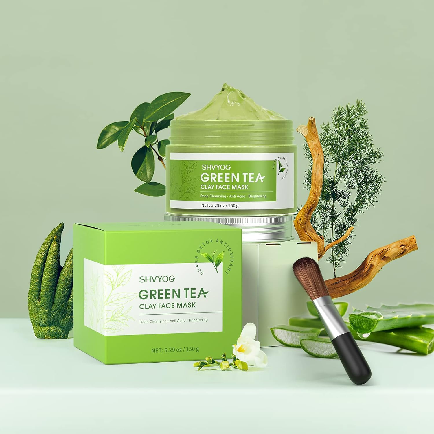 SHVYOG mask visualization on skin for pore refinement and hydration.
