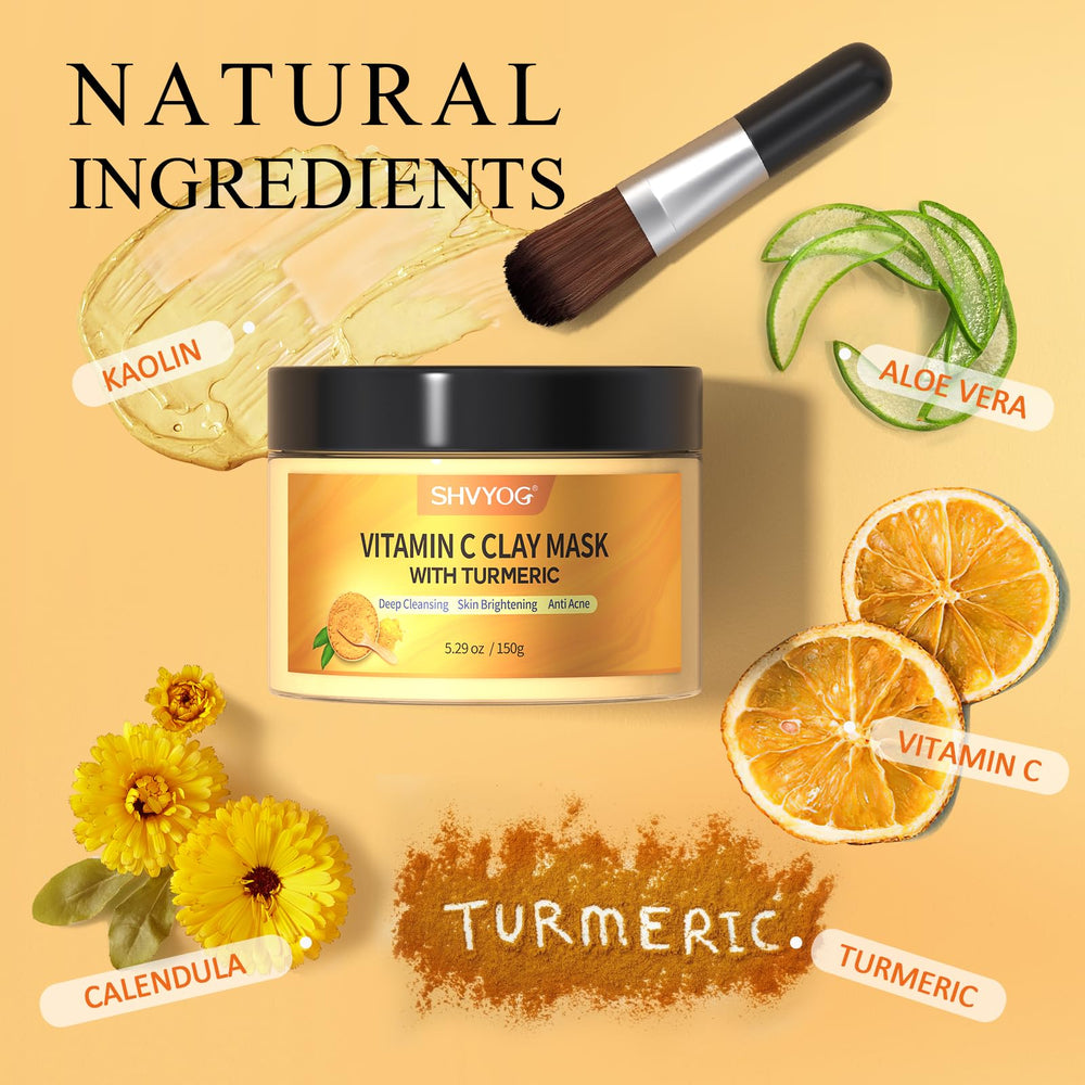SHVYOG turmeric clay mask texture closeup reveals creamy, cleansing mud.