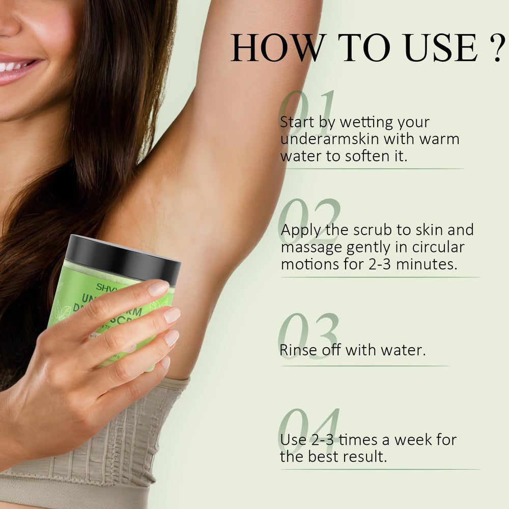 SHVYOG Underarm Detox Scrub in shower—2-3 minute massage for best results.
