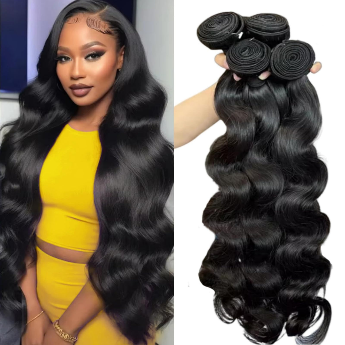 SHWAIR 12A body-wave bundles 20-inch close-up showing silky strands for versatile styling