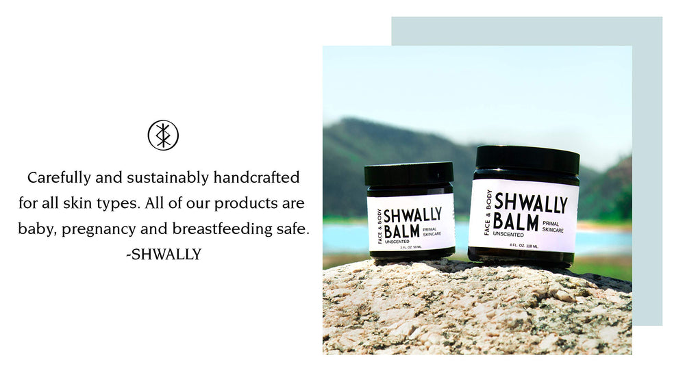 Shwally balm spread on skin shows light blend with minimal white cast.