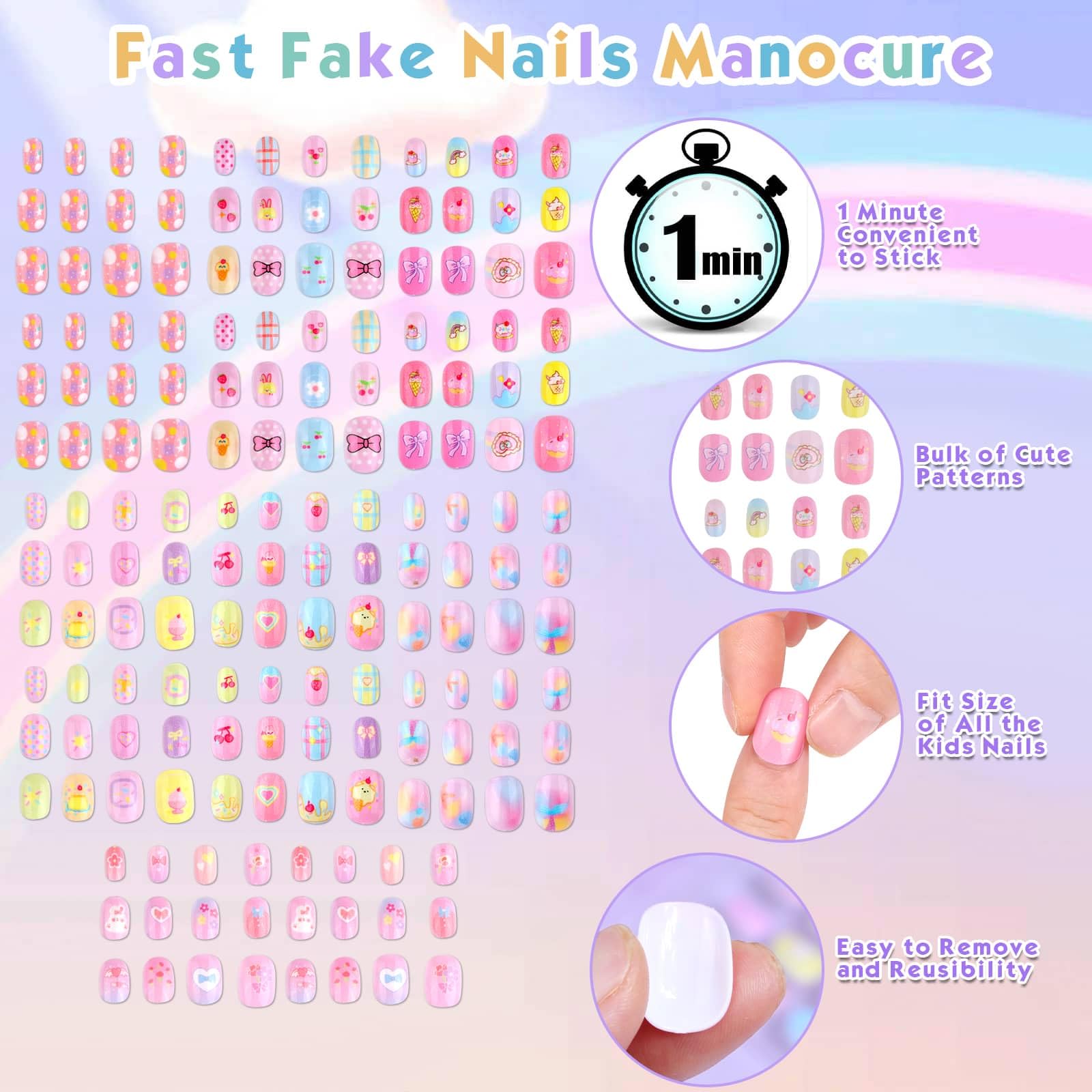 Shynek Kids Press On Nails application scene demonstrates quick, kid-friendly use.