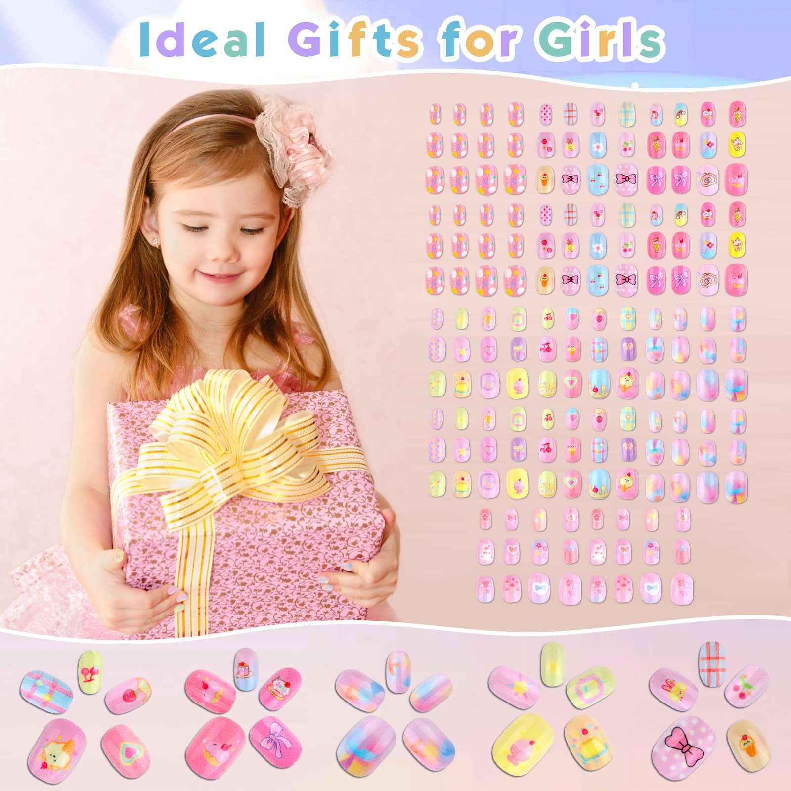 Shynek Kids Press On Nails contents show 168 nails total across 24-per-pack.
