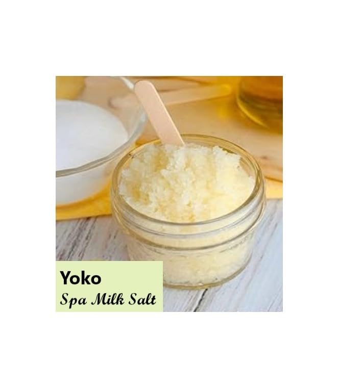Siam Yoko Spa Milk Salt ingredients card highlights vitamin E and milk benefits for skin.