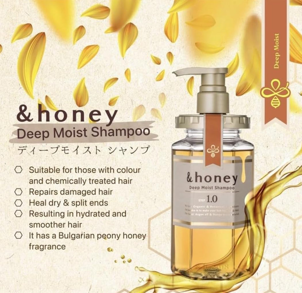 Sidefield &Honey Deep Moist shampoo label detail emphasizes sulfate-free gentle formula.