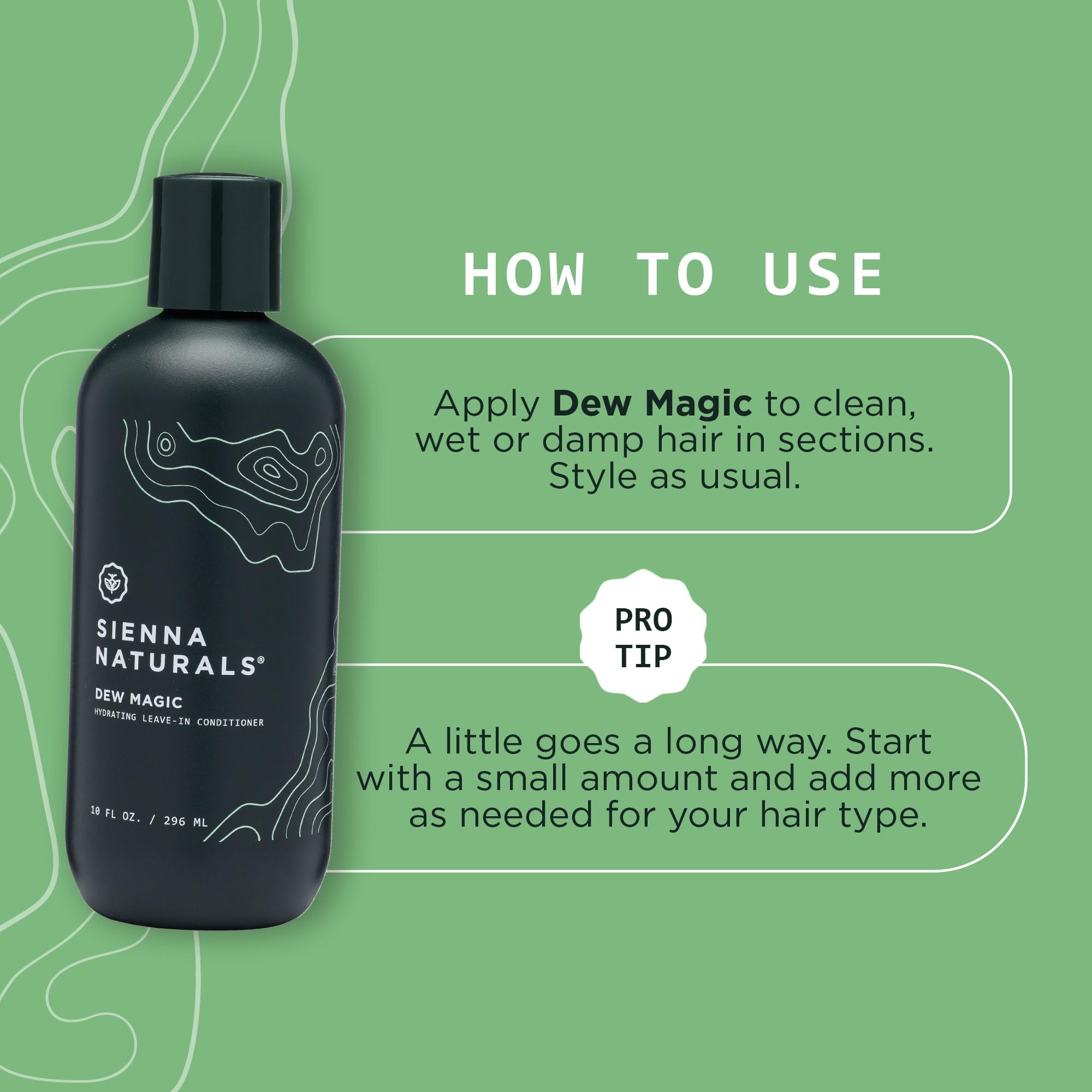 Sienna Naturals Dew Magic Leave-In packaging front highlighting vegan, cruelty-free formula.