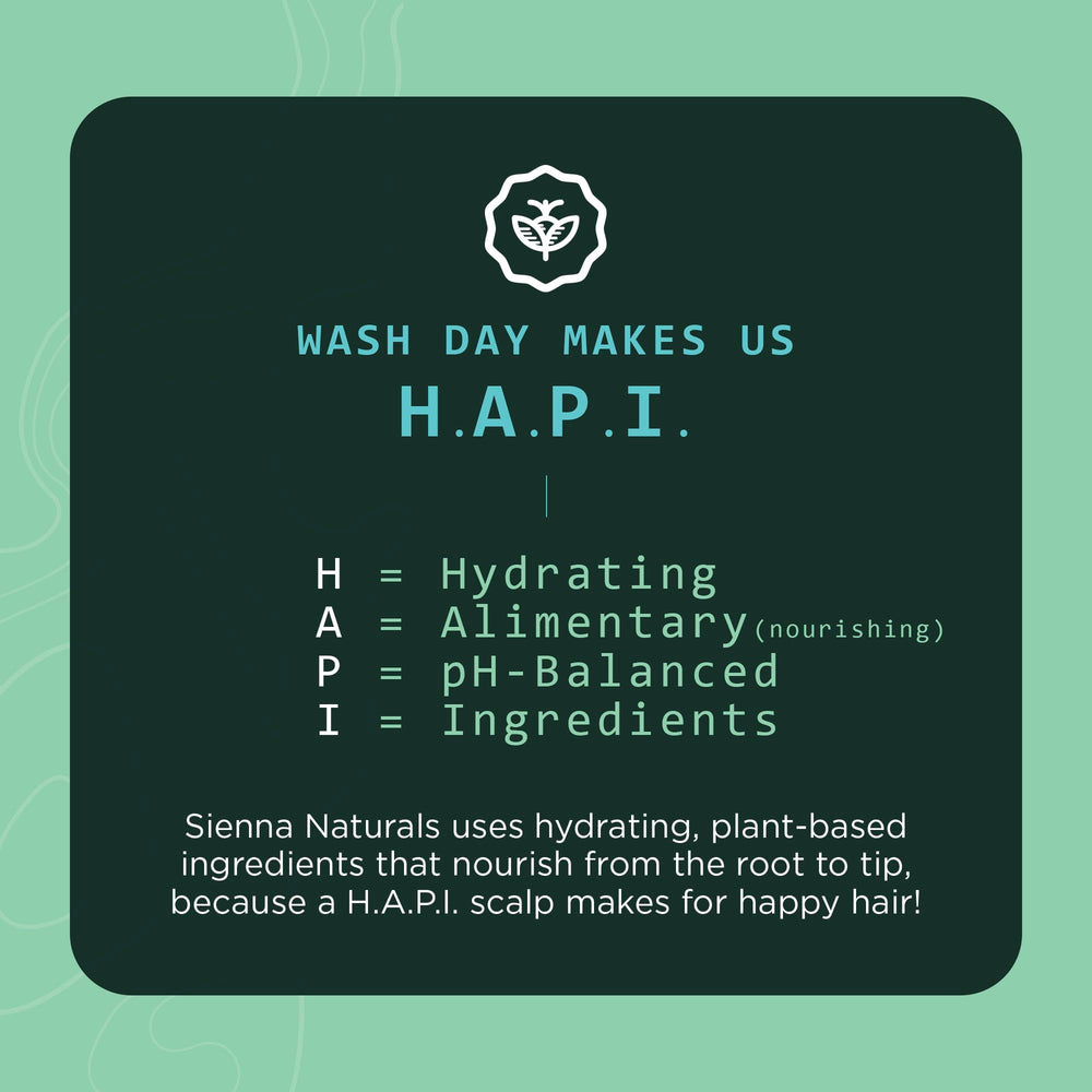 Sienna Naturals HAPI Shampoo aloe-coconut blend soothes dryness and restores hydration