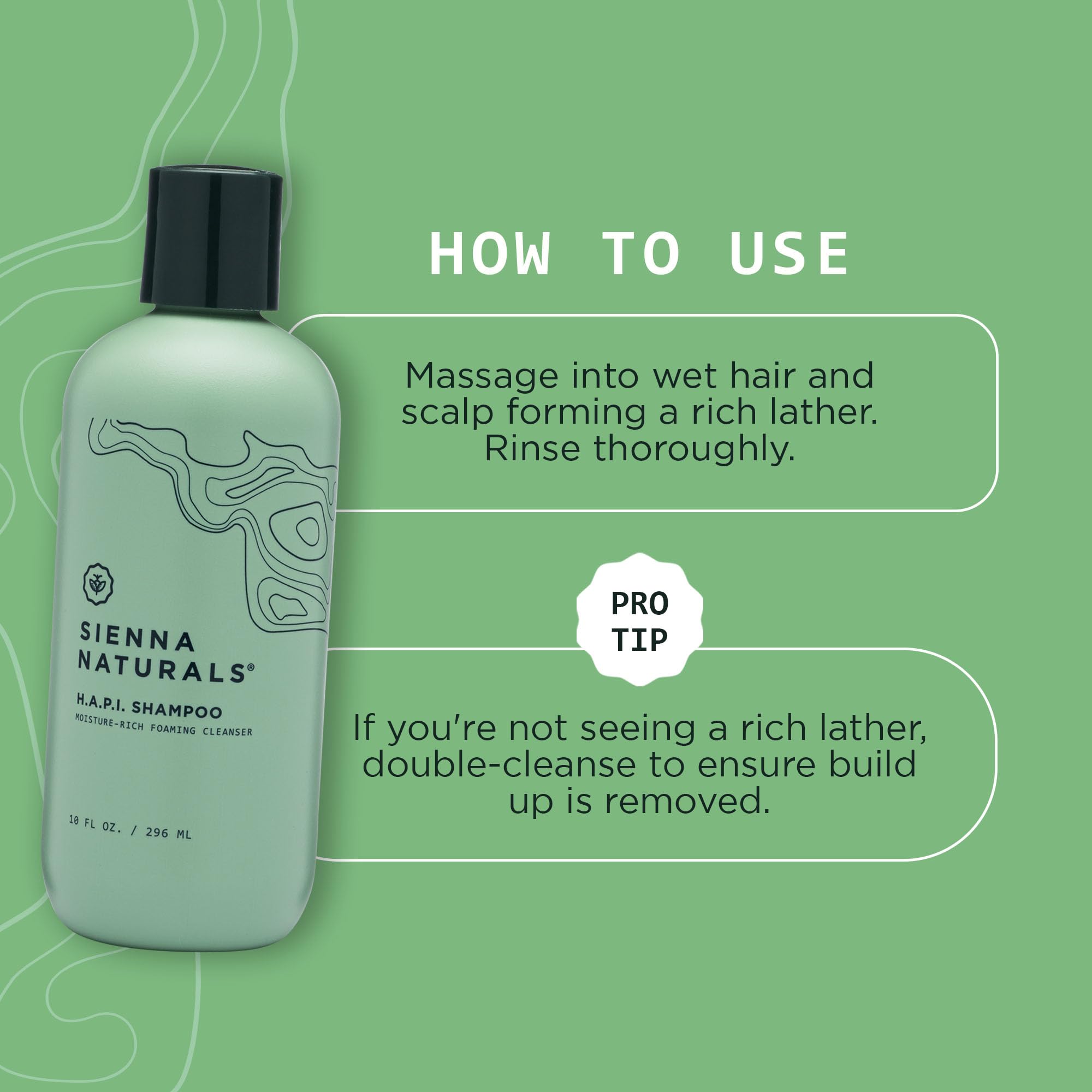 Sienna Naturals HAPI Shampoo scalp-detox cleanses buildup while refreshing the scalp and hair