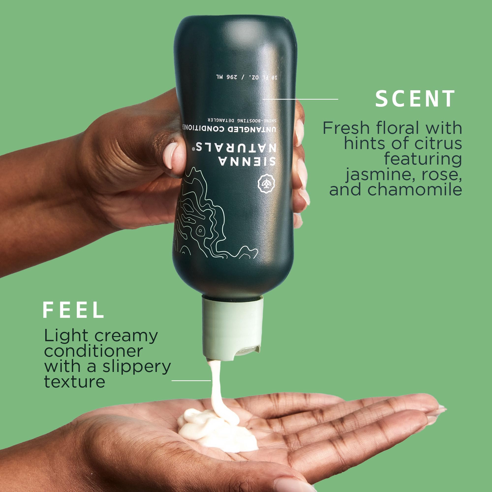 Sienna Naturals Untangled Moisturizing Conditioner in hand shows creamy texture for daily use.