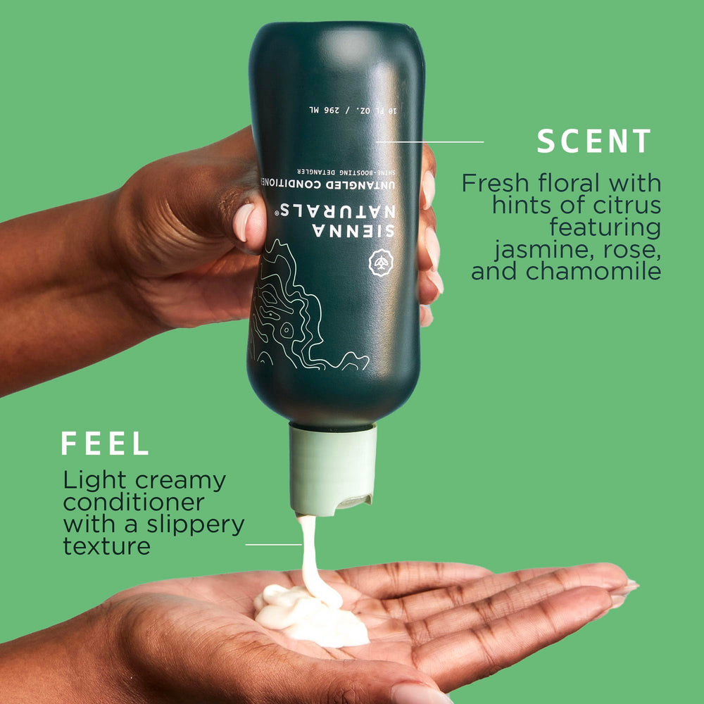 Sienna Naturals Untangled Moisturizing Conditioner in hand shows creamy texture for daily use.