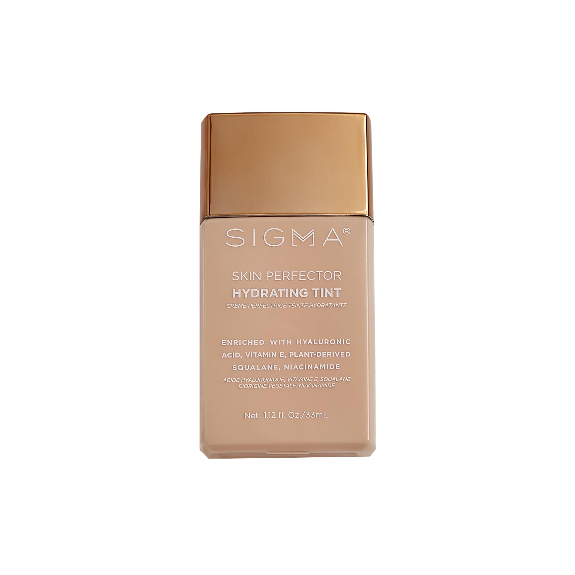 Sigma Beauty Skin Perfector bottle close-up shows hydrating glow.