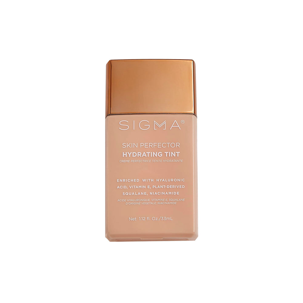 Sigma Beauty Skin Perfector bottle close-up shows hydrating glow.