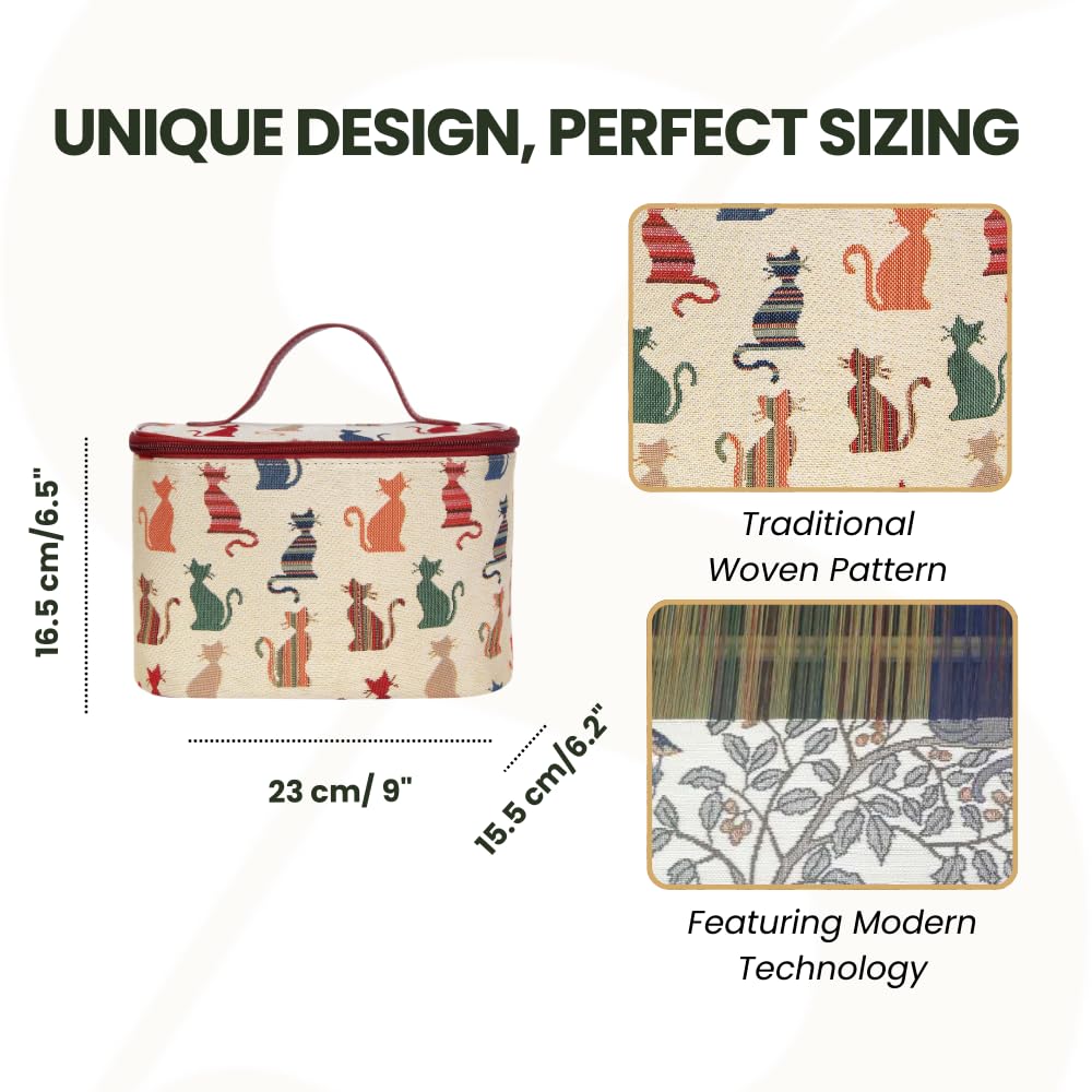 Signare Tapestry Toiletry Bag interior elastic straps, keeps brushes neatly in place.