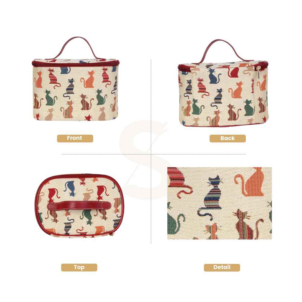 Signare Tapestry Toiletry Bag zipper lid, secure storage for brushes and small items.