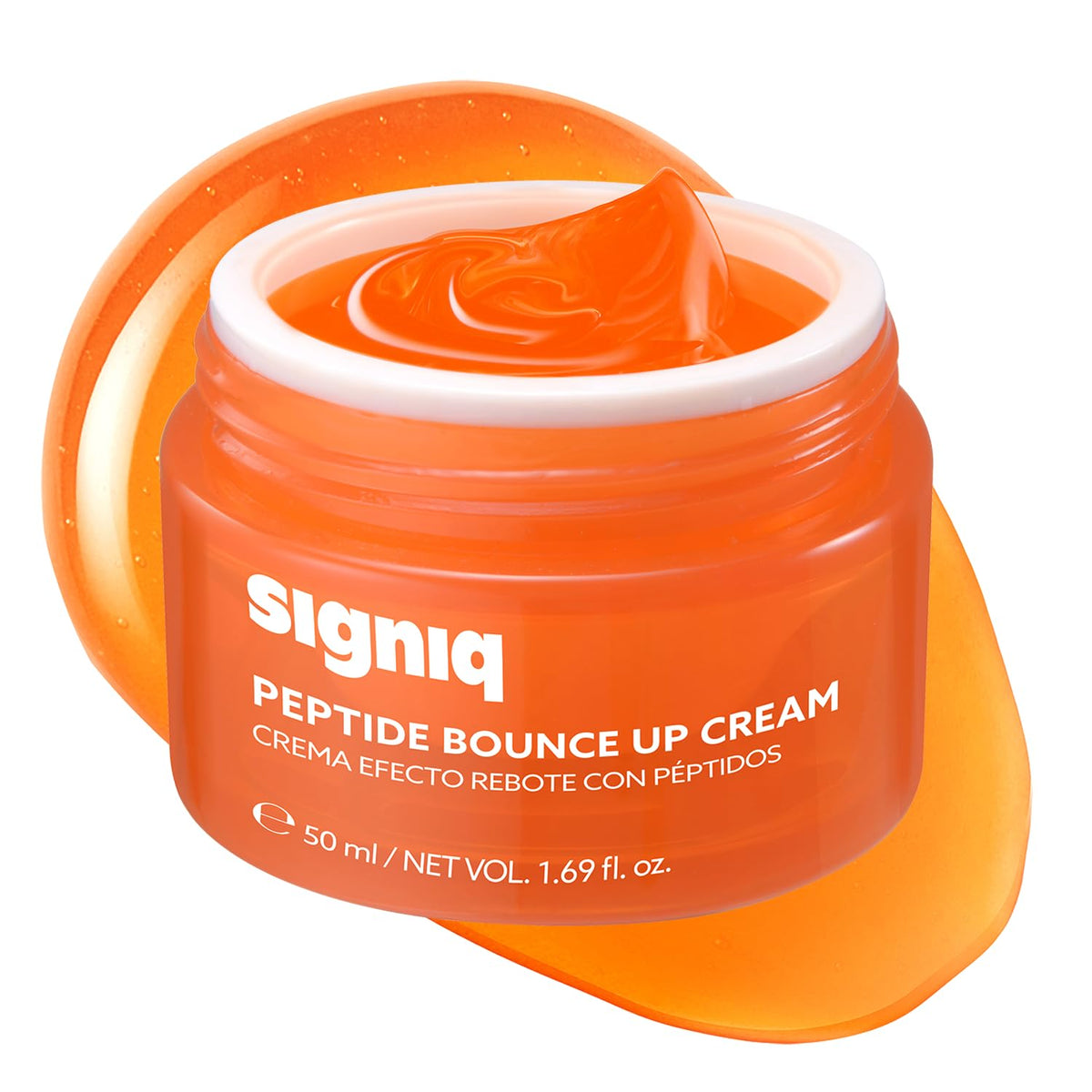 Signiq Peptide Bounce Up Cream jar showing glossy texture for instant hydration