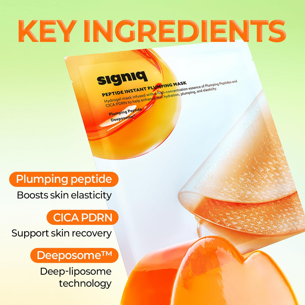 signiq peptide instant plumping mask dual-sided peeling pad exfoliates pores while hydrates