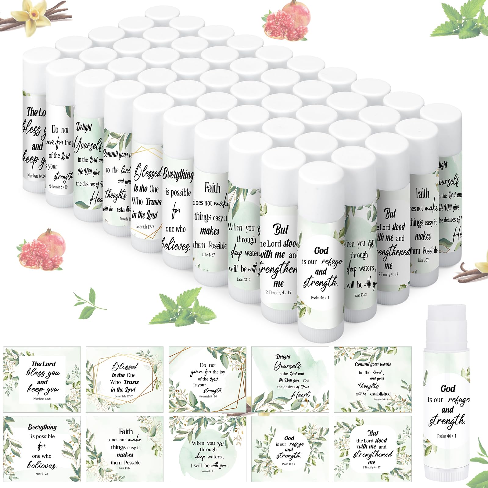 Siifert Christian lip balm pack shot showing bulk 50-piece set for gifts and party favors