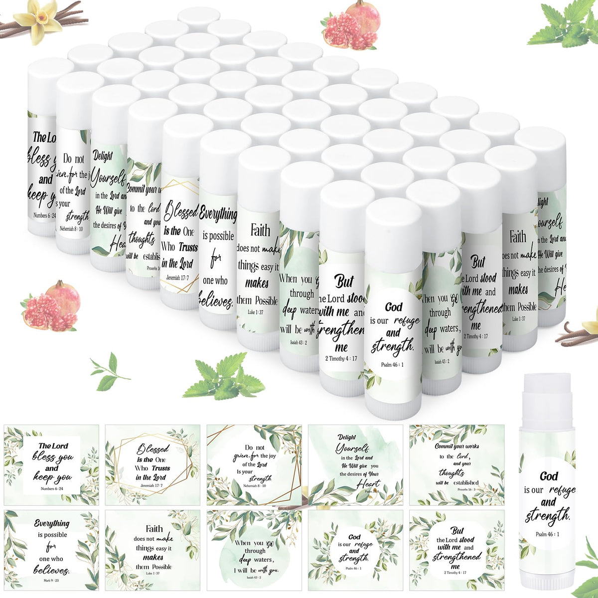 Siifert Christian lip balm pack shot showing bulk 50-piece set for gifts and party favors