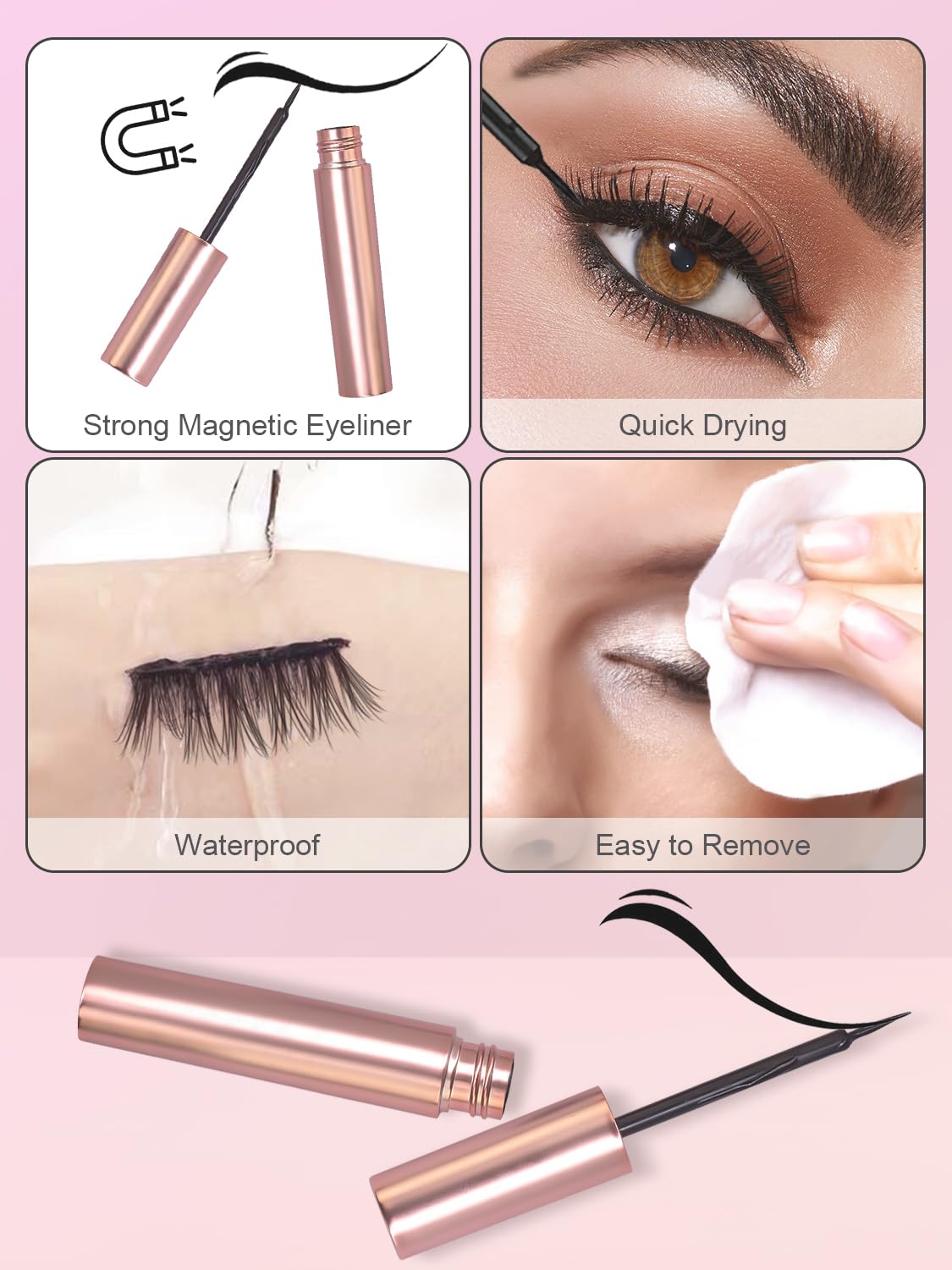 Easy application demo showing eyeliner as base for lash attachment.