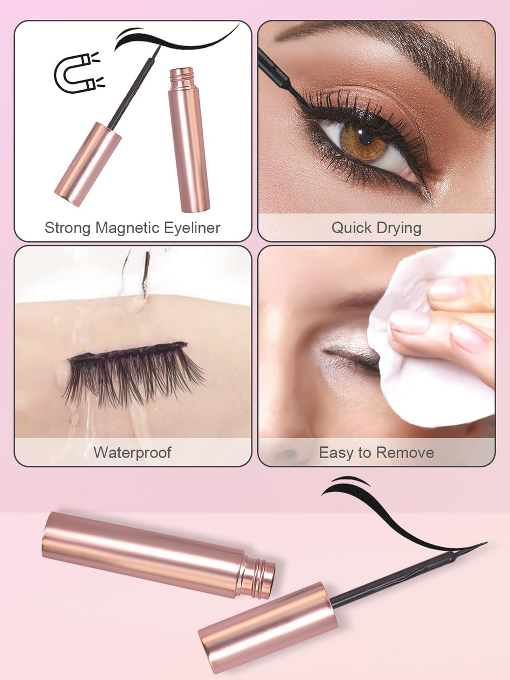 Easy application demo showing eyeliner as base for lash attachment.