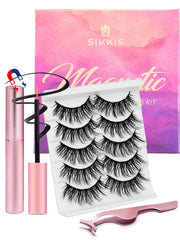 Sikkis magnetic eyelash kit with natural mink-look lashes and eyeliner for easy wear.