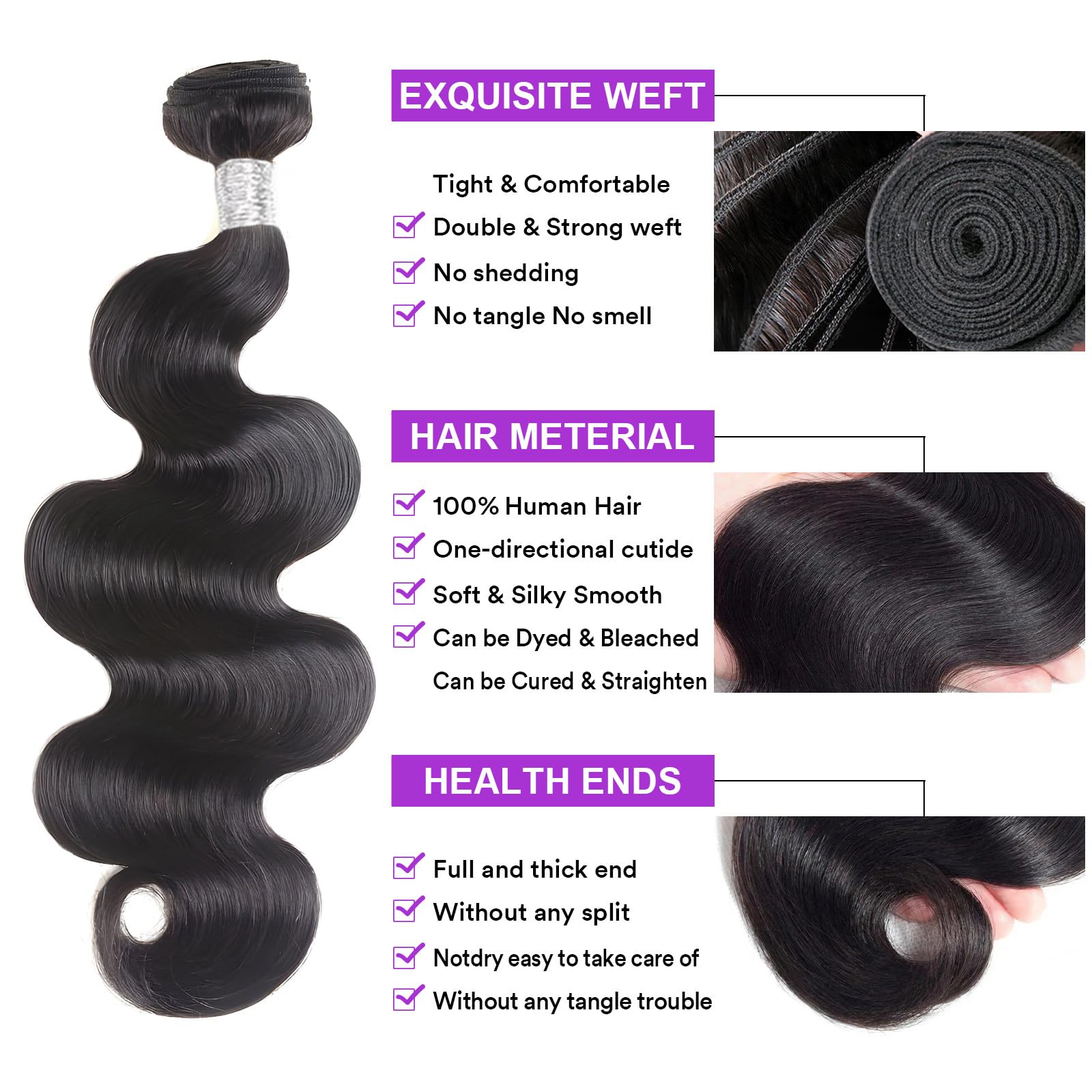 Silaiya body wave bundles 20-inch close-up highlights smooth texture for everyday wear.