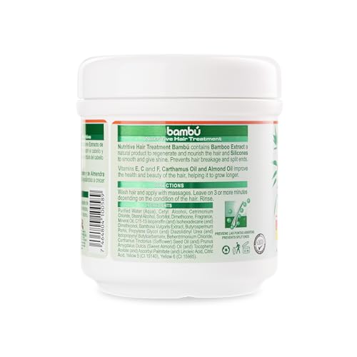 Close-up of Silicon Mix Bamboo Nourishing Hair Treatment label highlights bamboo extract and vitamins