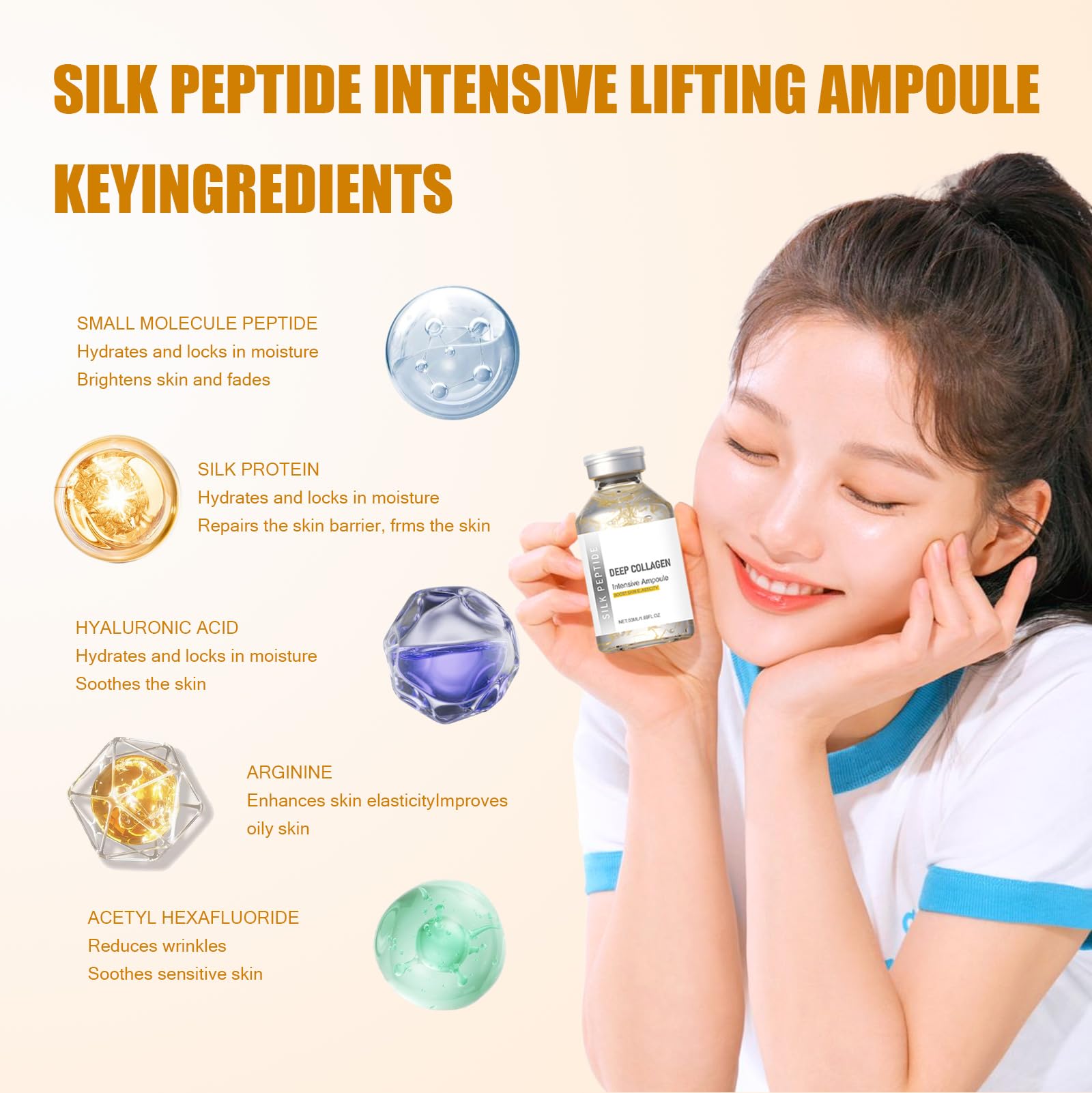 Silk Peptide Intensive Lifting Ampoule dispense shows quick absorption for smoother skin.