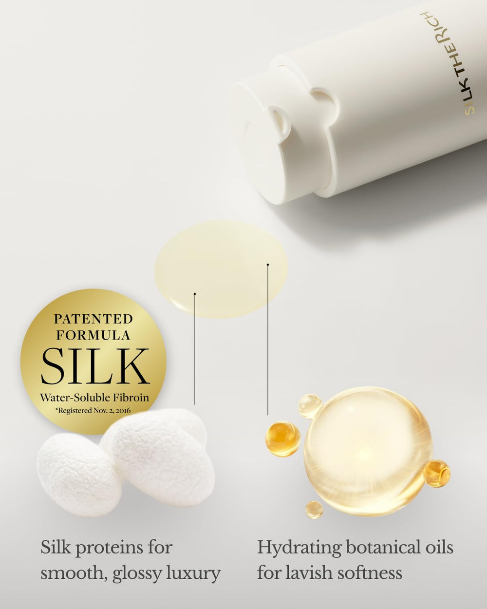 SILK THE RICH frizz-control formula suits curly or frizzy hair.