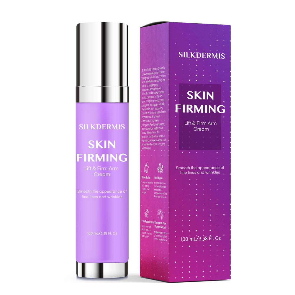 SILKDERMIS Lift and Firm Body Cream bottle demonstrating tightening and firming for sagging skin