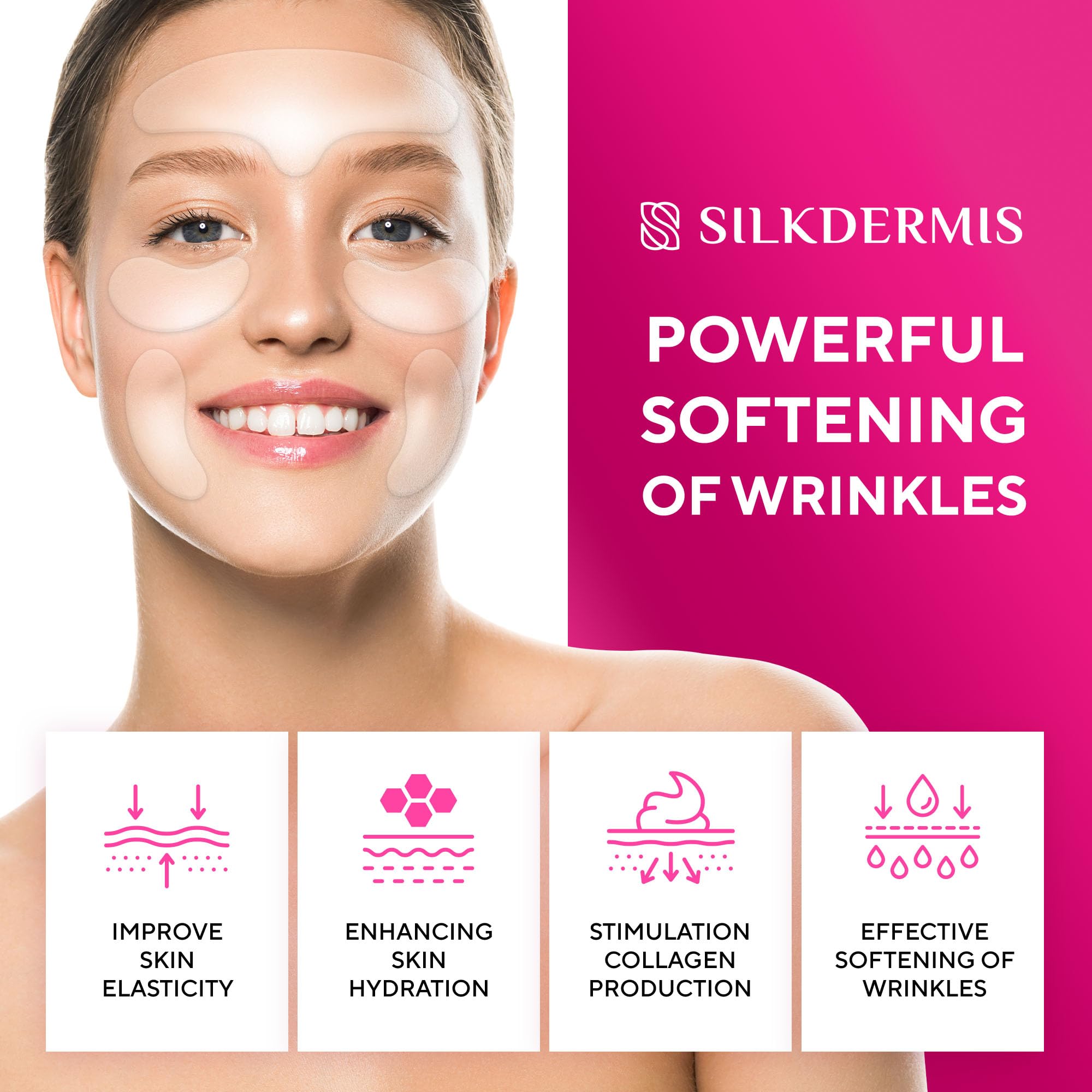 SILKDERMIS smile-lines patch helps soften nasolabial folds for a brighter expression.