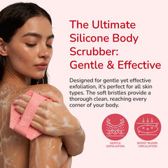 SILKLE durable silicone body scrubber rinses clean and dries quickly between uses.